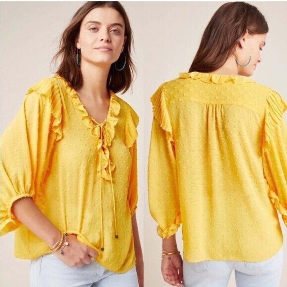 Anthropologie Haida Ruffle Peasant Top Marigold Yellow